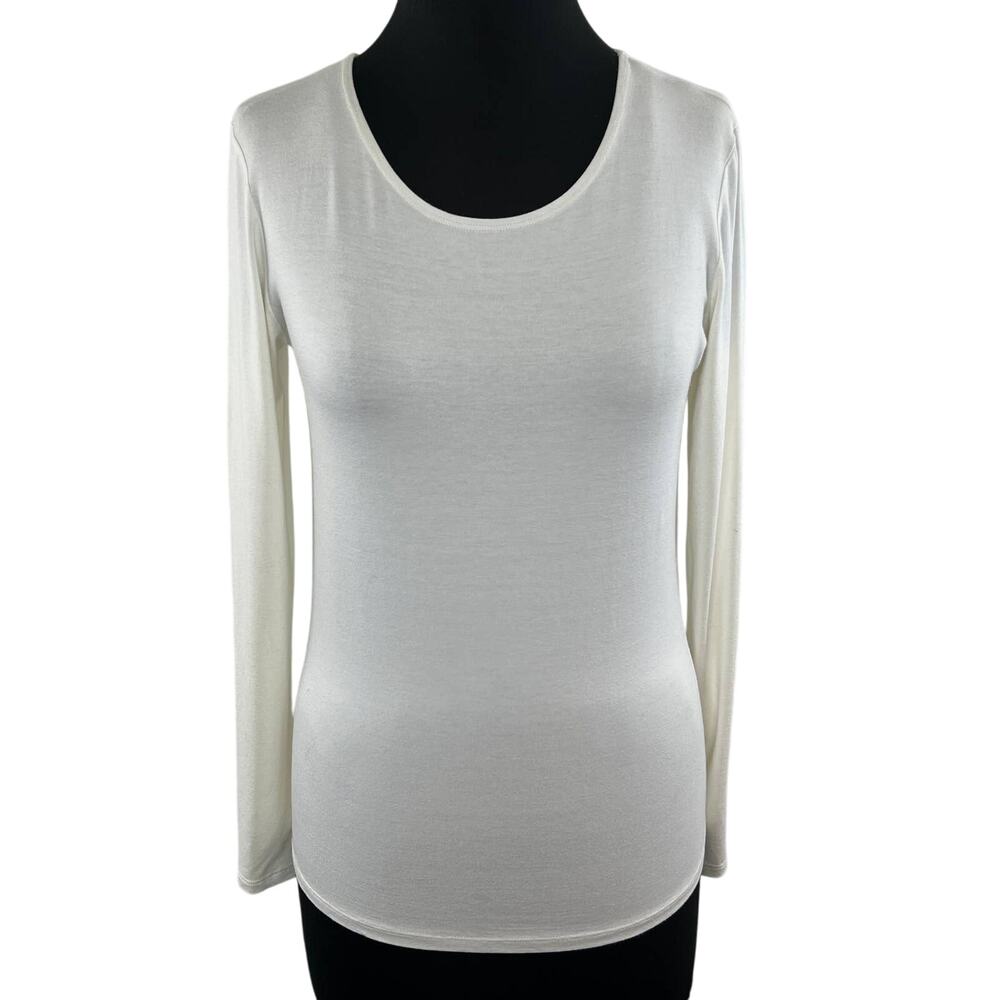 ONLY HEARTS Vintage White Stretch Jersey Scoop Neck Long Sleeve Top USA Large L